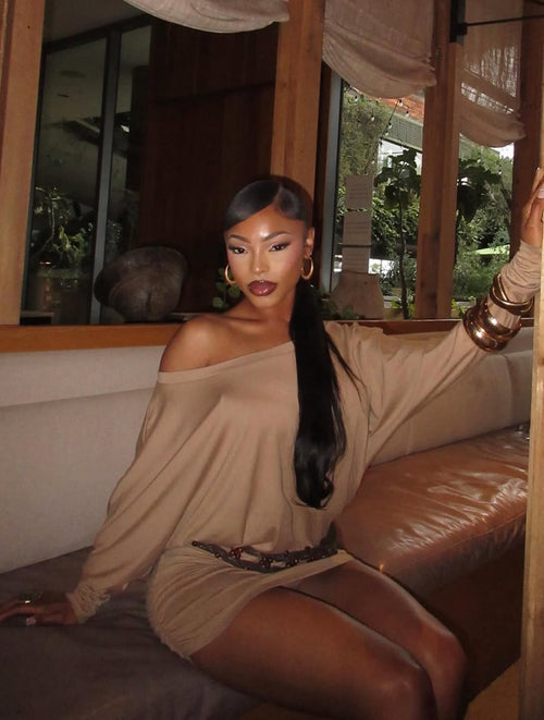 Women's Solid Off The Shoulder Sheer Ruched Dress