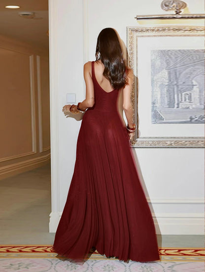 Deep V Neck Tull Cami Maxi Dress