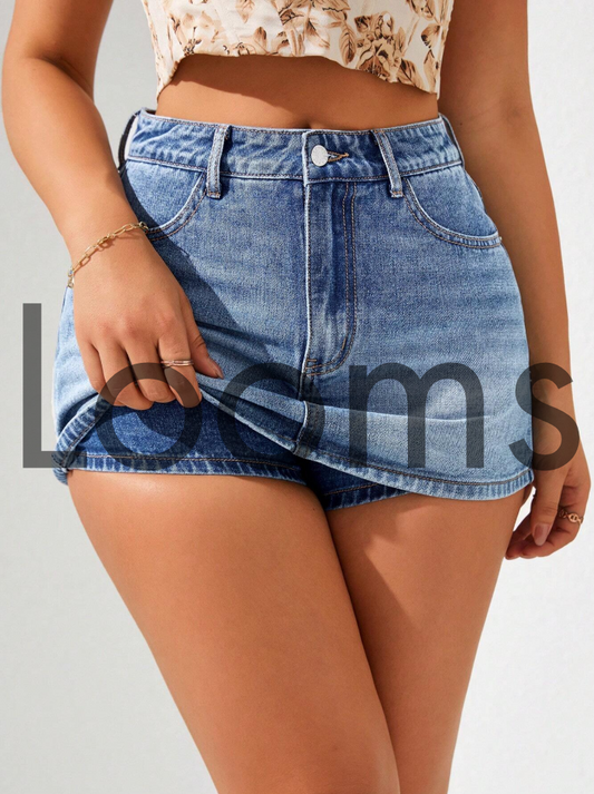 Looms - Denim Stretchy Skirts (Built In Short)