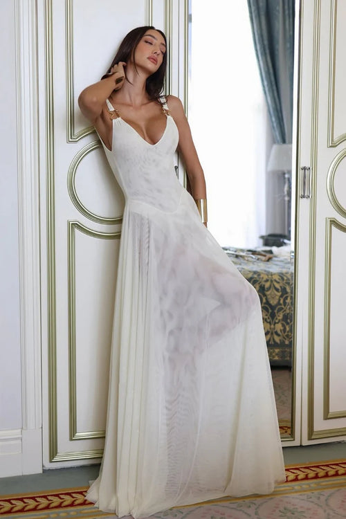 Deep V Neck Tull Cami Maxi Dress