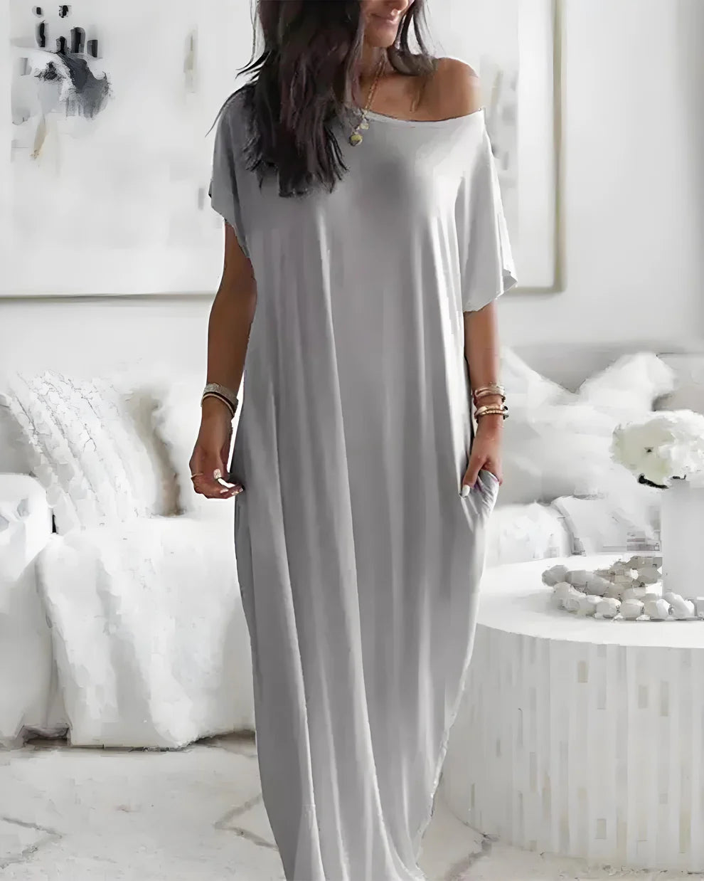Off-Shoulder Batwing Maxi Lounge Dress
