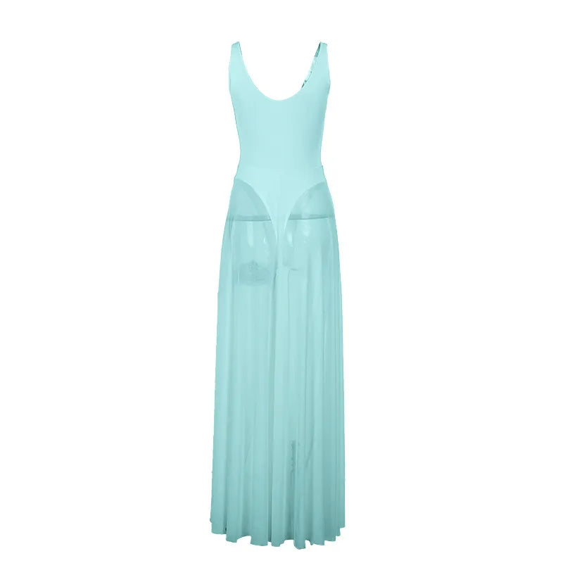 Deep V Neck Tull Cami Maxi Dress