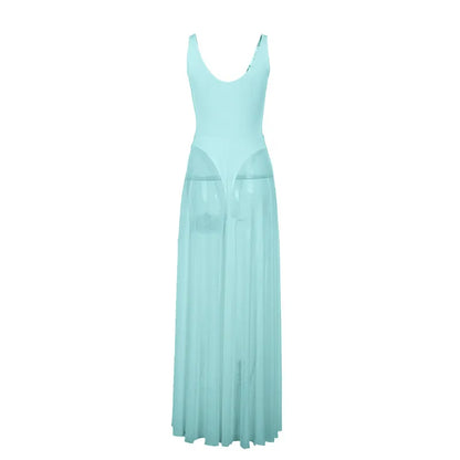 Deep V Neck Tull Cami Maxi Dress